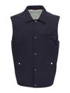 Brunello Cucinelli Navy Blue Coat With Classic Collar In Blue