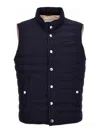 Brunello Cucinelli Quilted High Neck Sleeveless Jacket In Blue