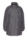 Brunello Cucinelli Double-breasted High Neck Down Jacket In Gray