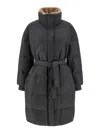 Brunello Cucinelli Lamb Shearling-collar Cashmere Puffer Jacket With Belt In Gray