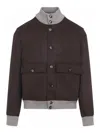 Brunello Cucinelli Wool Bomber Jacket Ribbed Collar Design In Brown