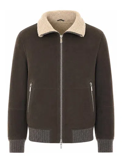 Brunello Cucinelli Suede Bomber In Brown