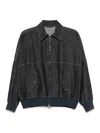 Brunello Cucinelli Denim-effect Twill Bomber Jacket With Shiny Zip In Blue
