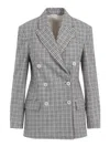 Brunello Cucinelli Double-breasted Virgin Wool Jacket With Check Pattern In Gray