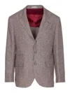 Brunello Cucinelli Houndstooth Wool Blend Single-breasted Blazer In Sand