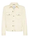 Brunello Cucinelli Button-up Leather Jacket In Cream