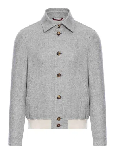 Brunello Cucinelli Linen Wool And Silk Blouson In Grey