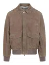Brunello Cucinelli Leather Bomber Jacket Men In Gray