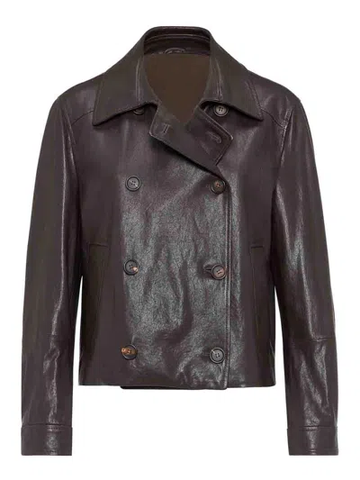 Brunello Cucinelli Crop Jacket With Jewelry Decoration In Brown