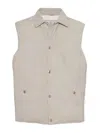 Brunello Cucinelli Leather Vest With Sleeveless Design And Slip Pockets In Neutral