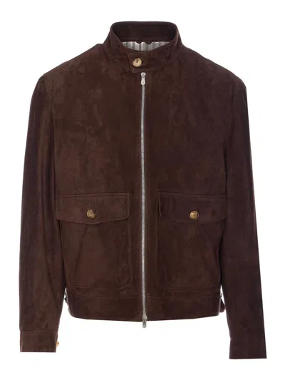Brunello Cucinelli Suede Jacket In Marrón