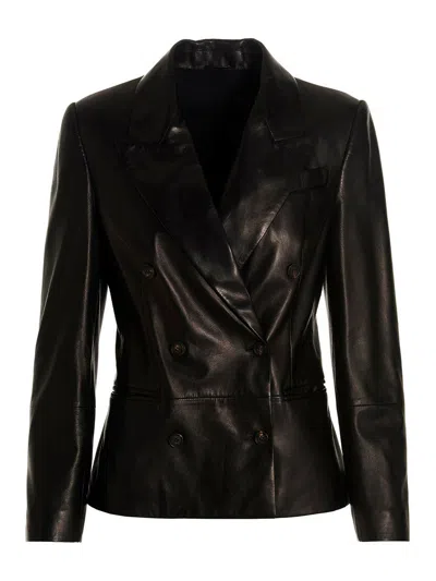 BRUNELLO CUCINELLI DOUBLE-BREASTED LEATHER BLAZER JACKET