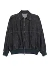 Brunello Cucinelli Denim-effect Twill Bomber Jacket With Shiny Zip In Blue
