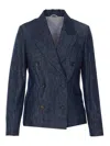 Brunello Cucinelli Denim Blazer Double Breasted Structured Shoulders In Blue