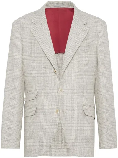 Brunello Cucinelli Check Blazer In Neutrals