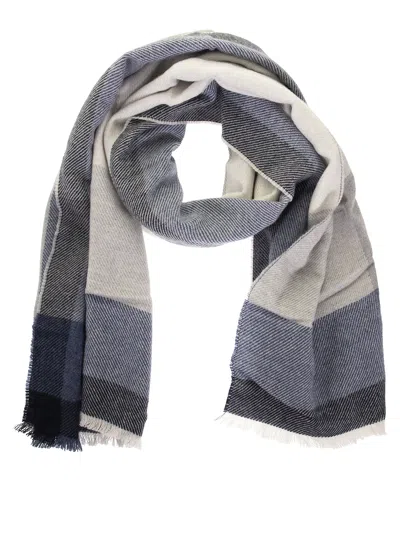 Brunello Cucinelli Check Cashmere Blend Scarf In Blue