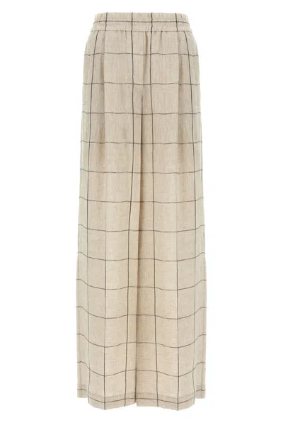 Brunello Cucinelli Women Check Dazzling Pants In Neutral