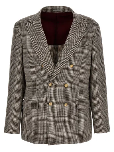 Brunello Cucinelli Check Double-breasted Blazer In Gray
