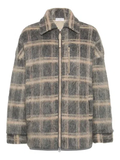 Brunello Cucinelli Check Knit Jacket In Multi