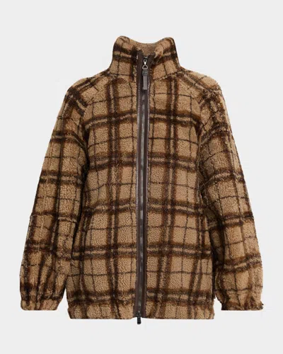 Brunello Cucinelli Check Lamb Shearling Zip Jacket In Multi