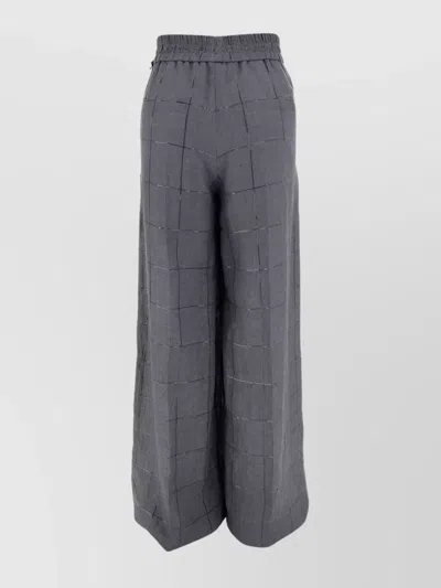 Brunello Cucinelli Check Linen Palazzo Trousers With Sequin Detail In Grey