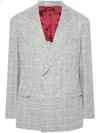 Brunello Cucinelli Prince Of Wales Checked Silk-blend Blazer In Grey