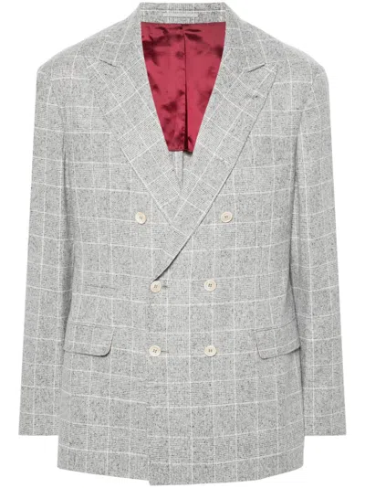 Brunello Cucinelli Check-pattern Blazer In Grey