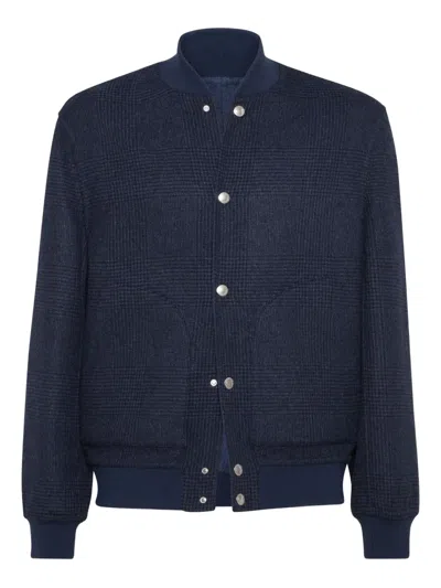 Brunello Cucinelli Check-pattern Bomber Jacket In Gold