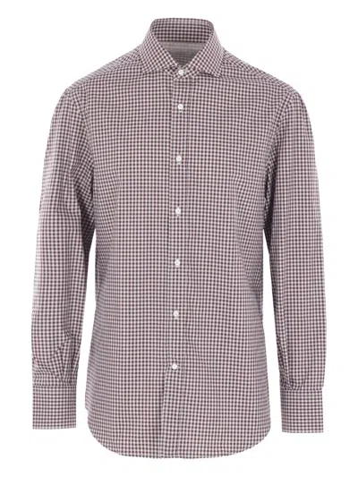 Brunello Cucinelli Check-pattern Cotton Shirt In Brown