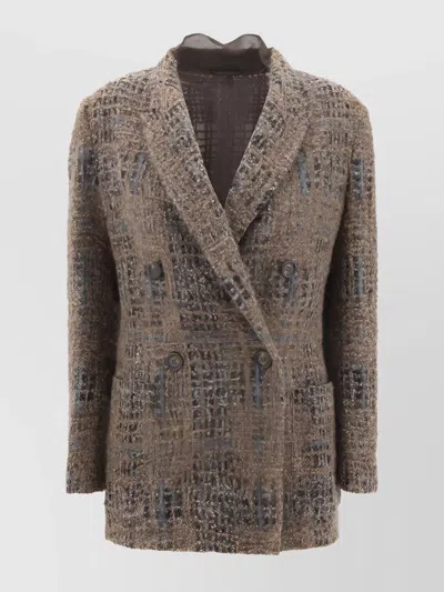 BRUNELLO CUCINELLI CHECK PATTERN MOHAIR BLAZER JACKET