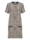 Brunello Cucinelli Wool-blend Checked Mini Dress In Gray