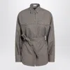 Brunello Cucinelli Belted Shirt With Shiny Collar Detail In Brown