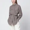 Brunello Cucinelli Check-pattern Shirt With Belt And Shiny Collar Detail In Brown