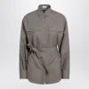 Brunello Cucinelli Check-pattern Shirt With Belt And Shiny Collar Detail Women In Gray