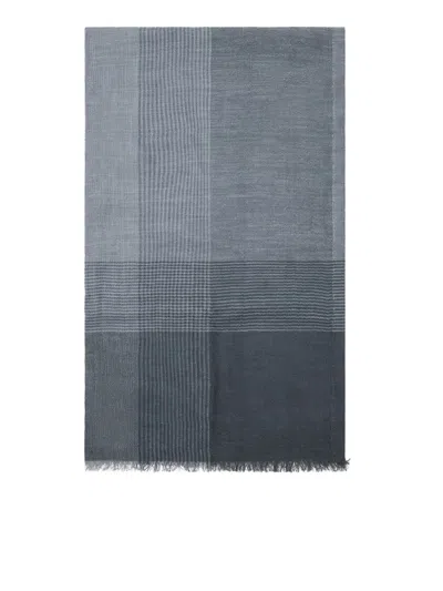Brunello Cucinelli Check-pattern Silk-blend Scarf In Grey