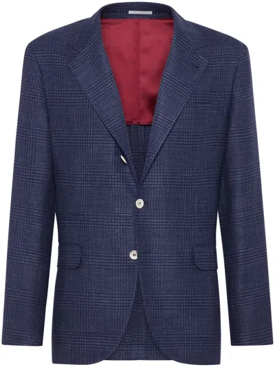 Brunello Cucinelli Check-pattern Single-breasted Blazer In Blue