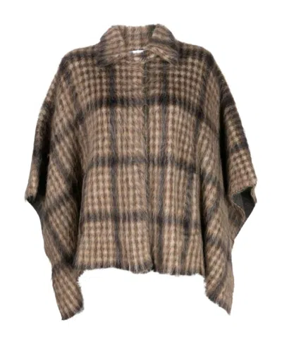 Brunello Cucinelli Check Poncho In Brown