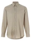 Brunello Cucinelli Long Sleeve Button-down Collar Check Shirt In Neutral