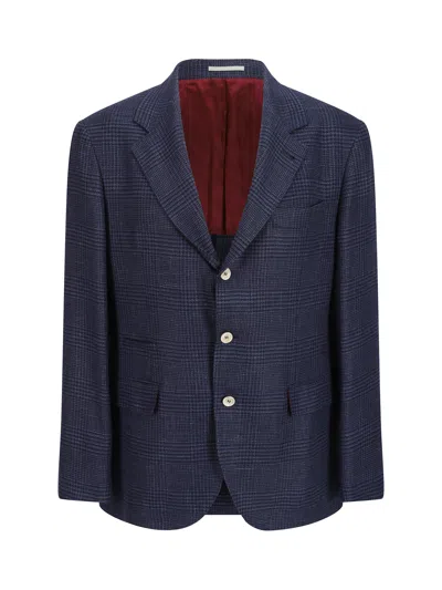 Brunello Cucinelli Check Single-breasted Blazer In Blu
