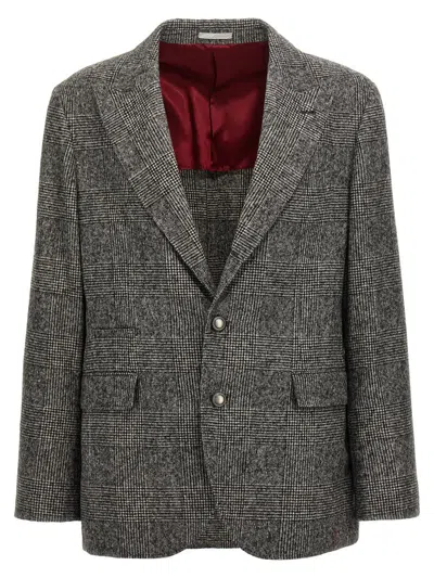 Brunello Cucinelli Check Single-breasted Blazer In Grey