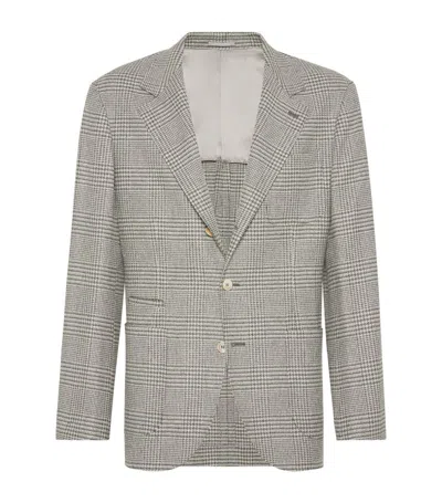 Brunello Cucinelli Single-breasted Checked Blazer In Green