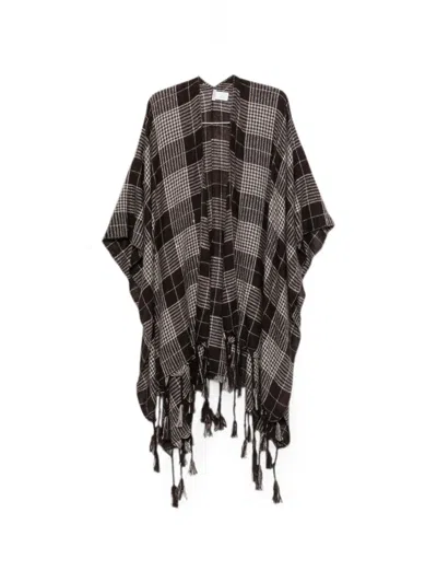 Brunello Cucinelli Check Tassel-trimmed Ponchos In Brown