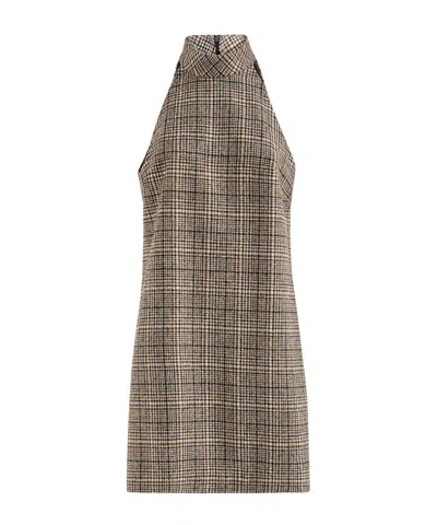 Brunello Cucinelli Checked Alpaca And Wool Dress With Monili In Brown