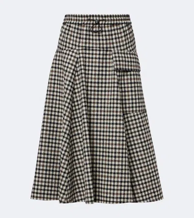 Brunello Cucinelli Checked Alpaca And Wool-blend Midi Skirt In Black