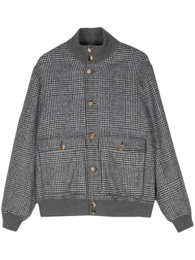Brunello Cucinelli Checked Bomber Jacket In Gray