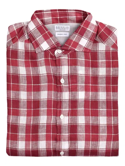 Brunello Cucinelli Checked Cotton Shirt In Red