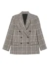 Brunello Cucinelli Alpaca And Wool Prince Of Wales Double-breasted Blazer With Monili In Gray