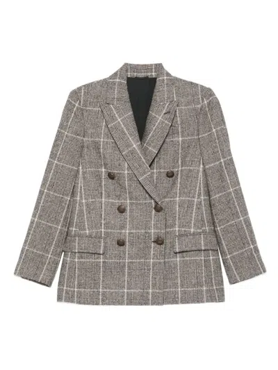 Brunello Cucinelli Checked Double-breasted Blazer In Gray