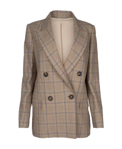 Brunello Cucinelli Checked Double-breasted Blazer In Brown