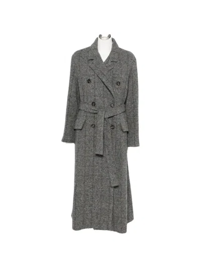 Brunello Cucinelli Checked Double-breasted Coat In Gray